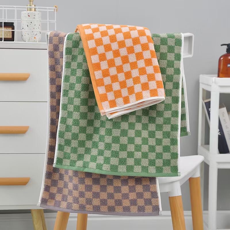 Vintage Plaid Checkered Pure Cotton Towel Jacquard Plain Soft Absorbent Face Towel Wholesale