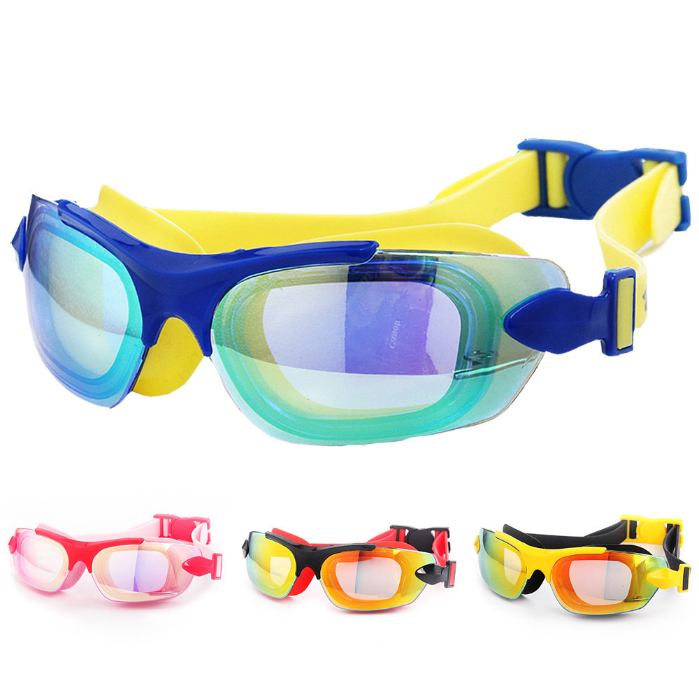 Children's swimming goggles high-definition waterproof anti-fog middle child electronic gun electroplating large frame lenses male girl diving goggles