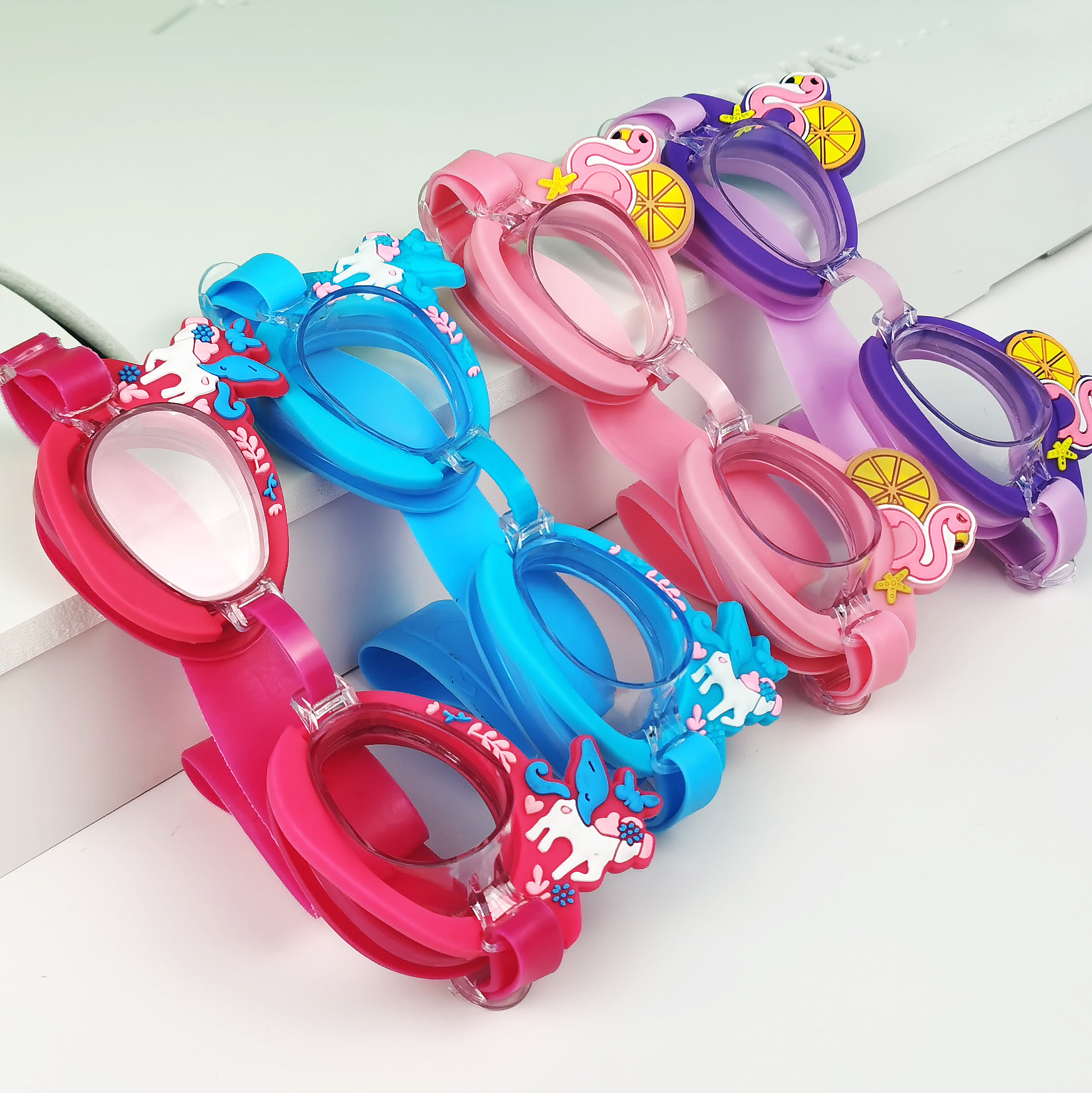 Children's goggles Men and women children universal waterproof HD flat cute cartoon pink pony baby goggle set