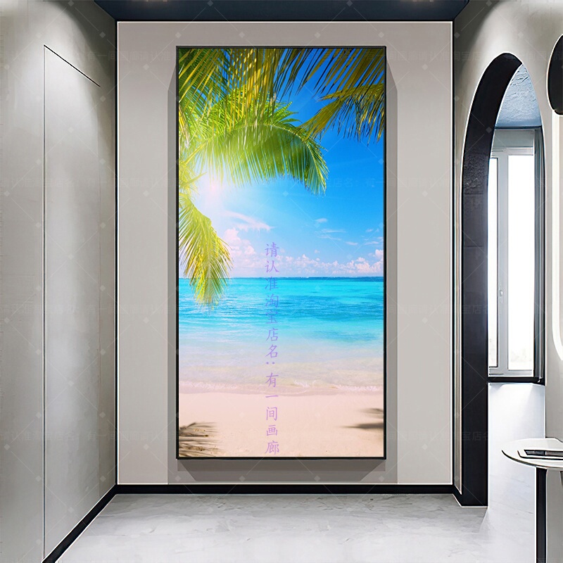 Seascape Entrance Painting, Vertical Beach Landscape Painting for the Entrance Wall, Blue Sky and White Clouds, Beach Wall Hanging Painting, Beautiful Decorative Painting Seascape Entrance Painting, Vertical Beach Landscape Painting for the Entrance Wall, Blue Sky and White Clouds, Beach Wall Hanging Painting, Beautiful Decorative Painting
