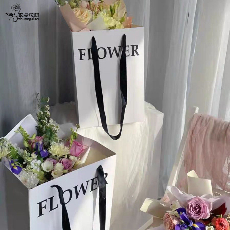Makeup-up Flower Material Square Flower Bouquet Handbag Bag English Simply Design Flower Gift Bag Gift Packaging Bag