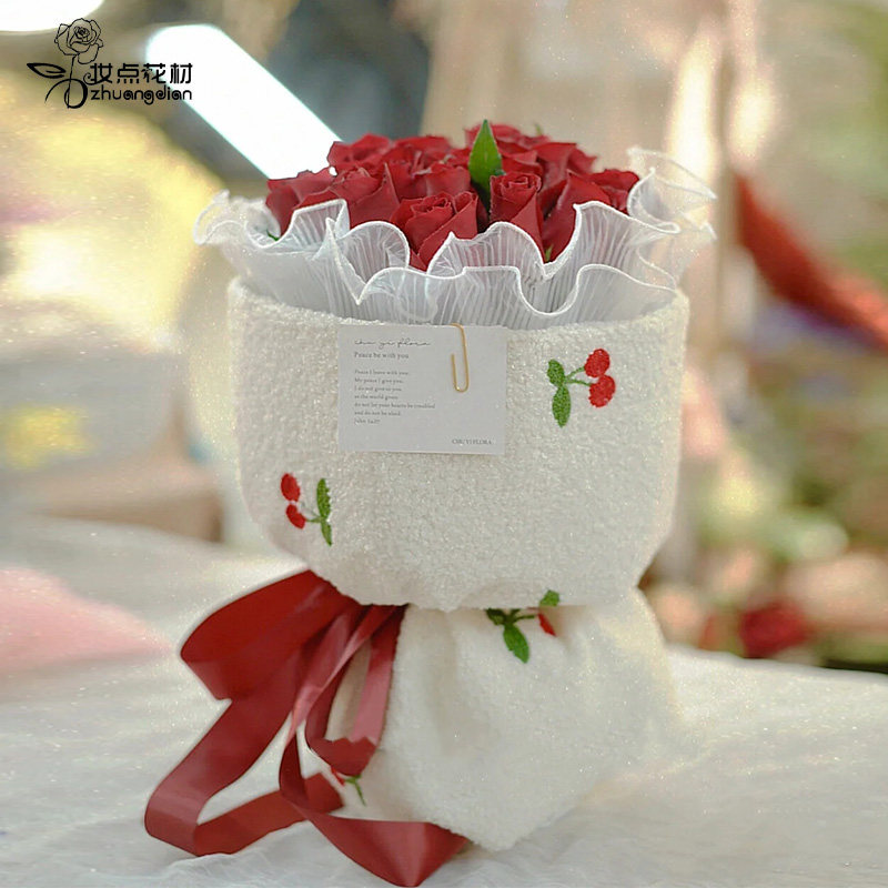 Makeup Flowers Material Teddy Suede Strawberry Tulip bouquet Bouquet Wrapping Paper Flowers Material Fabric Advanced Light Lavish