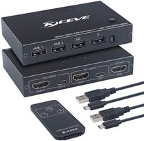 艾迈视HDMI KVM切换器typec口高清4k一套鼠标键盘共享显示器2进1