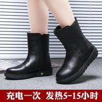 Big feet Wolf electric shoes leather shoes fever 10 hours plush charging can walk electric heating shoes warm winter women