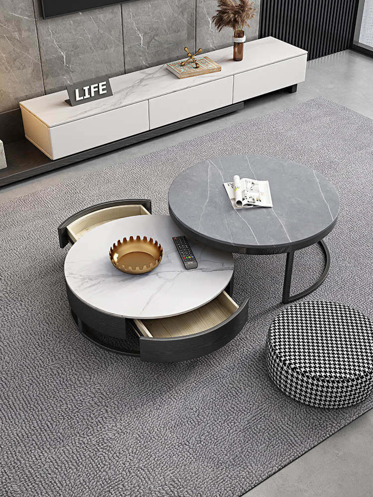 Rock Plate Tea Table Round Light Lavish Modern Minima Small Family Room Table Home Size Marble TV Cabinet Composition