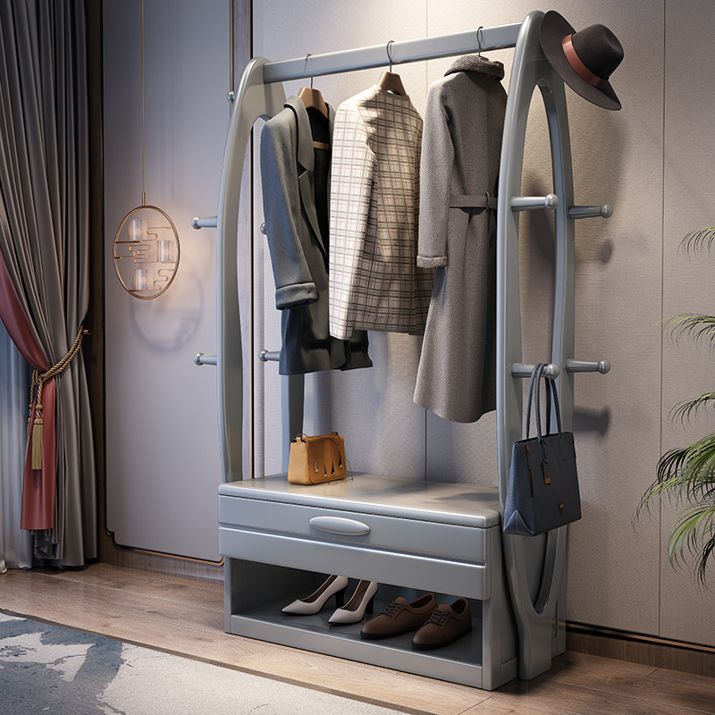 Solid wood clothes hat rack light lavish hanging clothes hanger bedroom minimalist modern entrance door Xuanguan Shelf changing shoes and stool