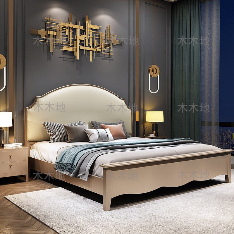 Modern minimalist solid wood double bed Italian Napa leather light luxury 1 8m wedding bed master bedroom net red 2x2 2 storage