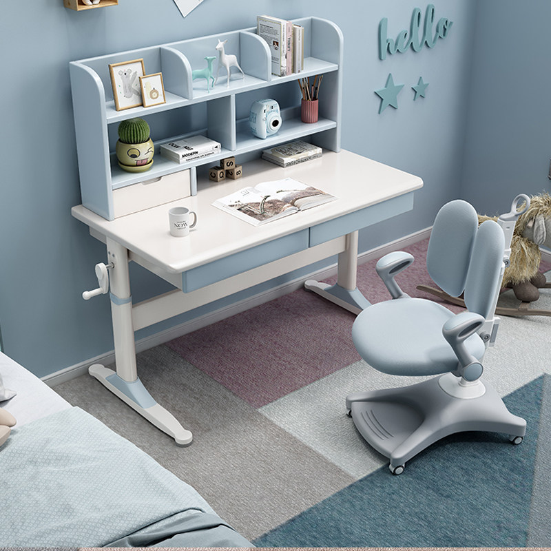 Children Learning Table Solid Wood Desk Bookshelf Integrated Table Lifting Desks Home Schoolboy Book Table And Chairs Suit