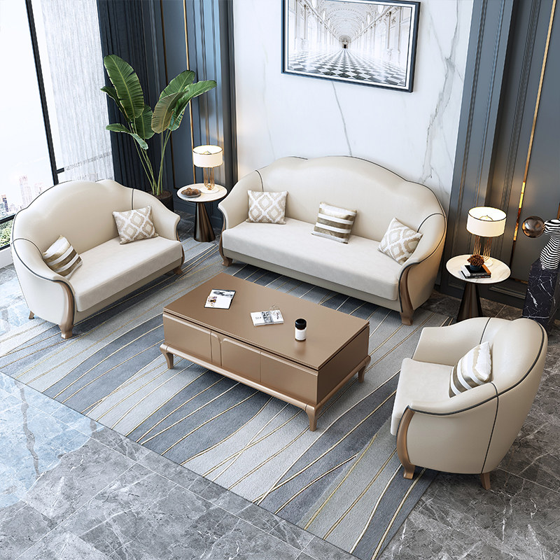 Light luxury solid wood sofa American Napa leather living room combination furniture Jane European net red villa size apartment set