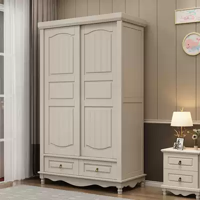 Solid wood wardrobe children's room girl sliding door 2 door pink large wardrobe 1 2 meters sliding door small apartment bedroom sliding door