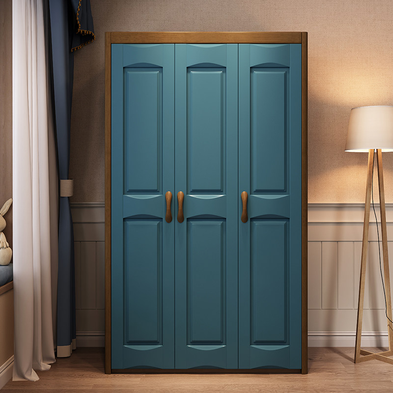 Solid wooden wardrobe children's suite wardrobe Mediterranean opens 3 doors and 4 doors children's room wardrobe bedroom locker