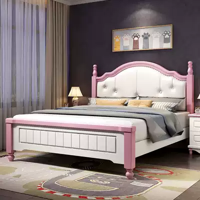 Solid wood children's bed girl single bed net red little sister girl pink princess bed 1 2 children storage bed