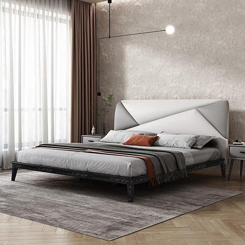 Italian Minimalist Modern 1 2 m Genuine Leather Bed White Wax Wood Solid Wood Light Lavish Top Layer Cow Leather Bed 1 8 m Double Wedding Bed