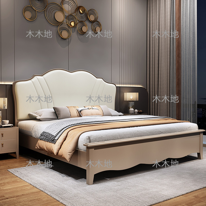 Modern minimalist solid wood bed double 1 8 m 1 5 Italian style light luxury Napa leather soft bag net red master bedroom wedding bed