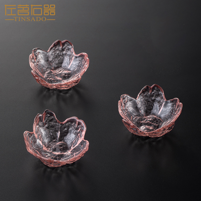 Left Tea Right Instrumental Pink Cherry Blossom Glass Snack Fruit Dish Day Style Saucer Hot Pot Seasoning Dish Home Sauce Small Dish Dish