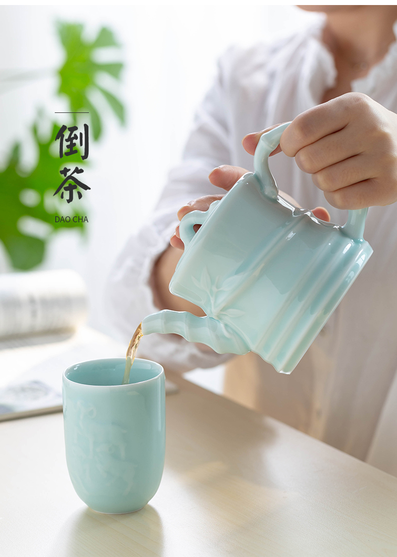 ZuoMing right device celadon jingdezhen green tea pot large filter terms ceramic teapot household pot tray was set