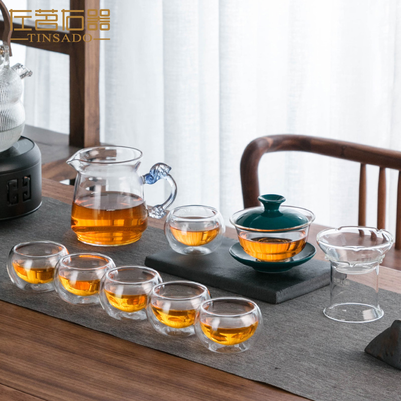 ZuoMing right device glass kung fu tea set home tea mercifully tea tureen tea cups transparent high - temperature contracted