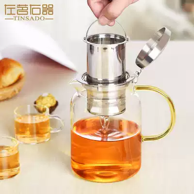 Left and right glass teapot Tea water separation Stainless steel filter flower teapot thickened heat-resistant large-capacity teapot