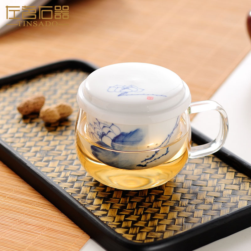 Zuo Ming right glass cup tea water separation ceramic office with cover water Cup kung fu tea cup female