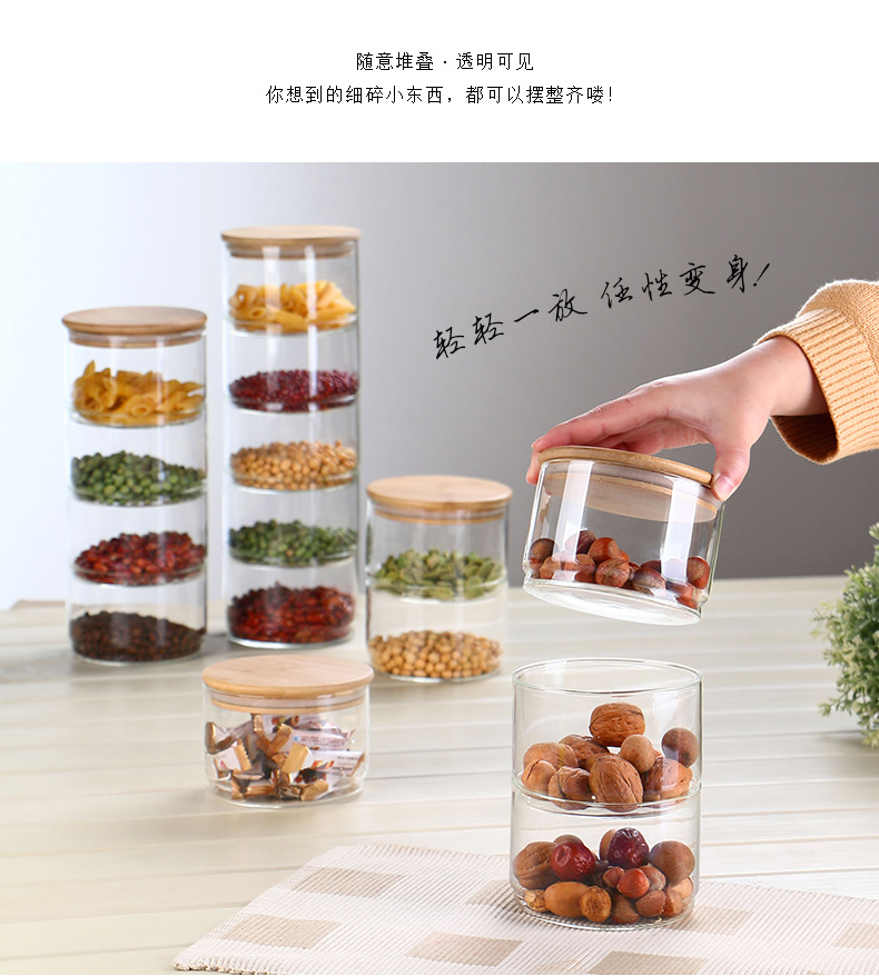 ZuoMing right implement large stackable storage transparent heat - resistant glass tea pot seal moisture storage POTS northern wind