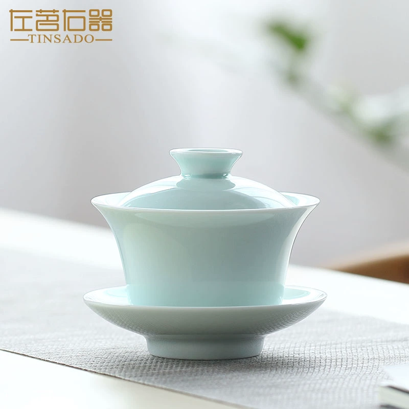 Zuo Ming You Qi Jingdezhen Shadow Celadon Cover Bowl Set Bộ sản phẩm gốm sứ pha chế gốm sứ pha trà đơn - Trà sứ