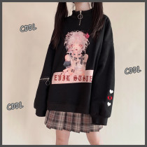 (Terrier bean)lifegirl Autumn and winter original Harajuku street hand-painted girl print chic stand-up collar sweater