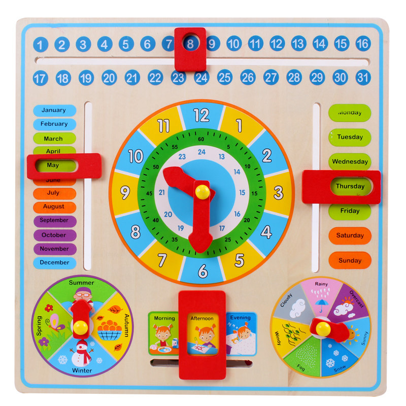 Spring, summer, autumn and winter four seasons calendar weather clock wooden toys early education benefit intellectual children baby wooden calendar