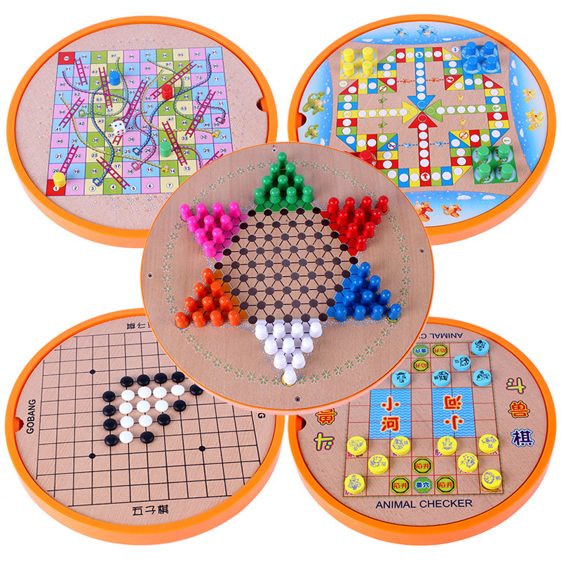 Five-in-one multifunctional table game wooden flying chess children flying chess gobang checkers educational toys