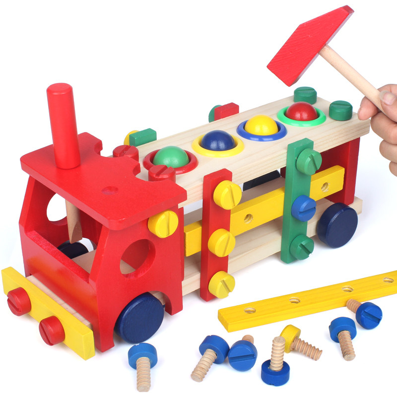 Children's wooden disassembly and assembly screws and nuts tool cart baby early education educational toys 2-3-4 years old male and female children