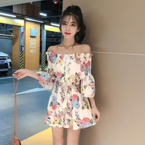 Very fairy jumpsuit 2021 summer new Korean version of temperament one-word collar shoulder cut-off flower wide leg shorts women