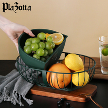 German plazotta household wrought iron fruit basket Nordic plate living room modern double basket fruit basin snack storage basket