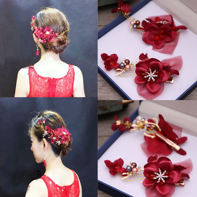 Bridal headdress head flower hairpin Chinese dress 2017 new red toast dress accessories wedding hair trim clip