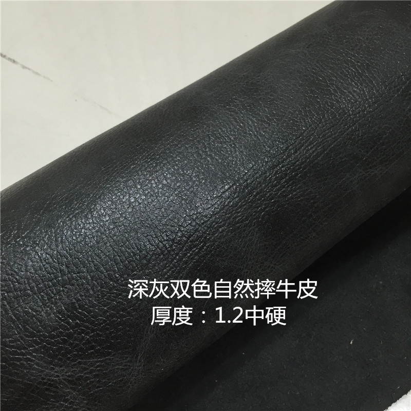 Handmade Diy Head Layer Cow Leather Material Genuine Leather Fabric Deep Grey Bicolor Natural Tumble Thickness 1 2 Hard 1A3148