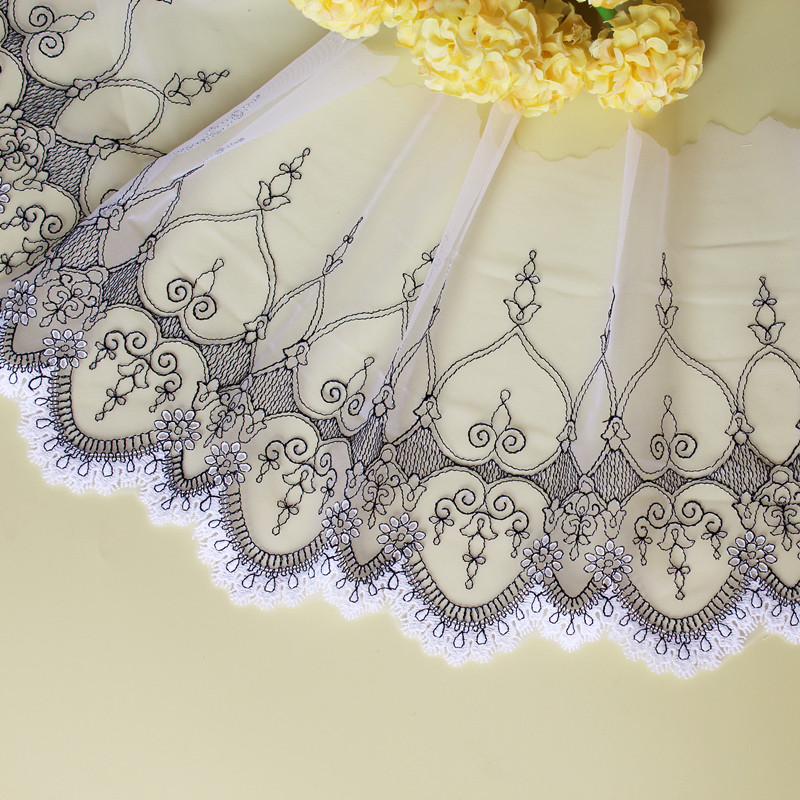 Black and white two-color milk silk thread embroidery mesh lace accessories handmade diy dress skirt veil material 19cm