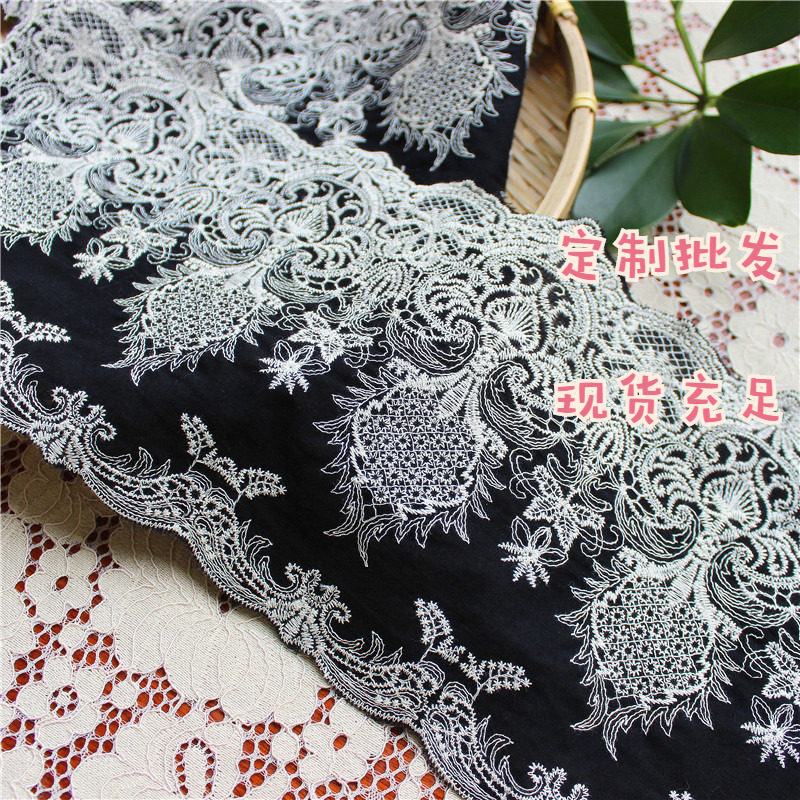 New black and white retro pineapple flower embroidery cotton lace curtain bedding sofa tablecloth fabric fabric