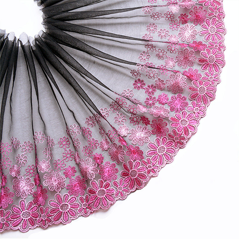 Hot selling lace accessories mesh embroidery plum red chrysanthemum lace handmade diy barbie skirt material width 23cm