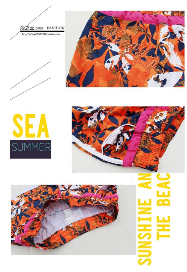 ROXY Hoa lá màu cam Cặp vợ chồng Quần short bãi biển Cá tính Quần nóng Quần bơi Kích thước lớn Kỳ nghỉ Lướt nhà Nhanh khô - Quần bãi biển quần đi biển tập the	