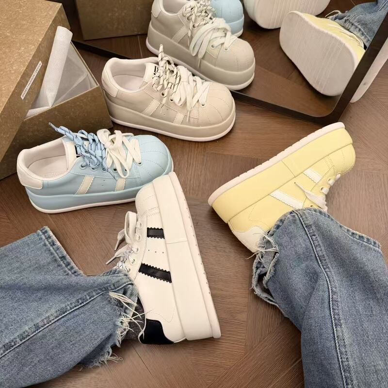 H55 Women's Shoes Shell Bubble Gum 2026 Spring Thick-Soled Height-Increasing Simple Korean Style Shell Toe Casual Versatile Sneakers