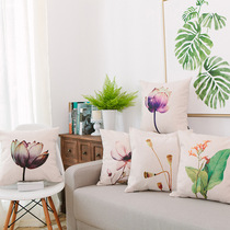 Pastoral style lotus pattern cotton linen pillowcase car pillow bedside cushion waist pad multifunctional Chinese style pillow