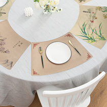 New Chinese style leather round table mat PVC waterproof and oil-proof golden large fan-shaped dinner plate mat hotel tableware mat heat insulation pad