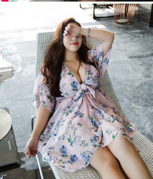 Bộ đồ bơi MM XL béo 200 cân ba bộ ngực lớn tụ tập che bụng giảm béo mặc đồ tắm suối nước nóng - Bộ đồ bơi hai mảnh 	các kiểu đồ bơi 2 mảnh	