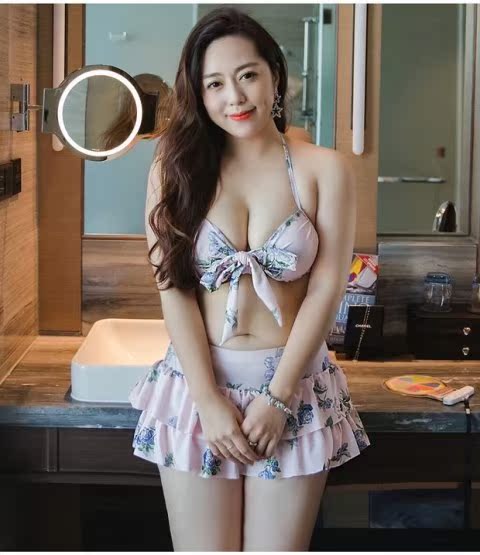 Bộ đồ bơi MM XL béo 200 cân ba bộ ngực lớn tụ tập che bụng giảm béo mặc đồ tắm suối nước nóng - Bộ đồ bơi hai mảnh 	các kiểu đồ bơi 2 mảnh	