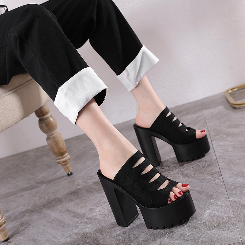 Women's Summer Slippers 16cm New Style High Heel Chunky Platform Sandals Open-Toe Non-Slip Trendy Women's Shoes