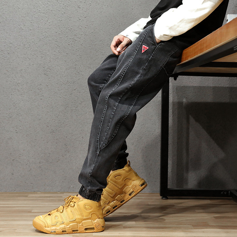 Spring Autumn Jeans Male Loose Tide Signs black tooling pants Fat big size Harun bunches Pants Tide Spring