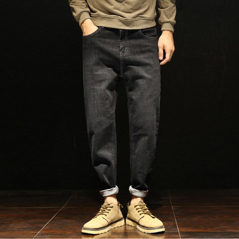 Spring Black Jeans Male Loose Tide Signs and Smoke Tubes Pants Big Size Fat Sub Trend 100 Hitch Pants Spring Autumn