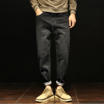 Autumn black jeans mens loose Tide brand plus velvet feet pants plus size fat trend Joker Harlan trousers