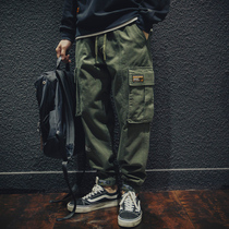 Spring cotton bunched feet overalls men's loose tide brand ins large size pants fat multi-bag casual pants tide spring and autumn