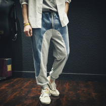 Autumn denim sweatpants mens loose nine-point casual small feet close size Harlan foot knitted trousers spring and autumn