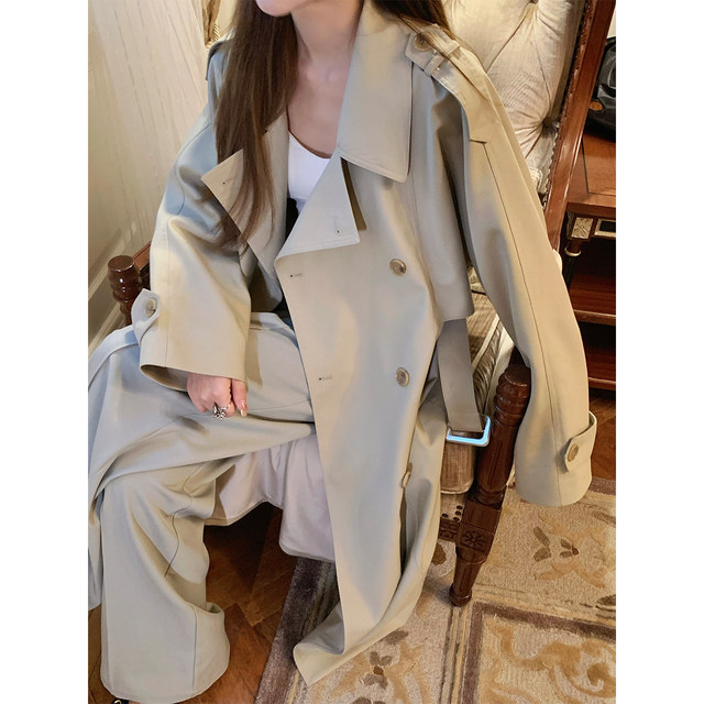 An Jiuyue Korean style simple long style split collar jacket windbreaker for women 2023 ຮູບແບບໃຫມ່