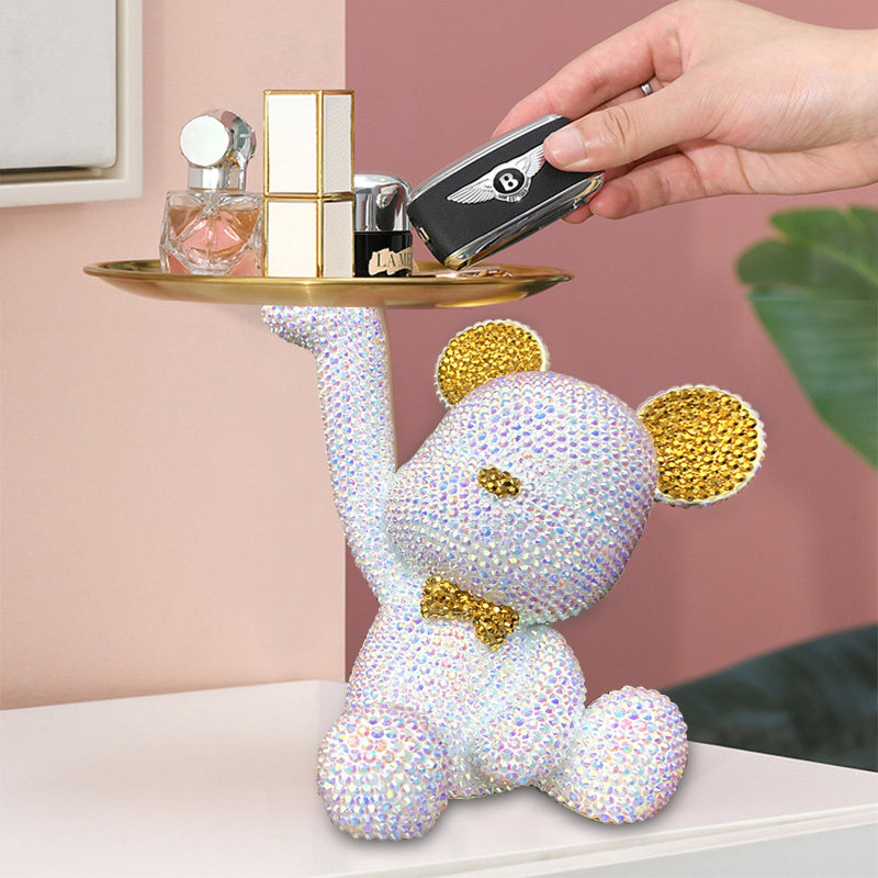 Creative diy paste diamond bear porch key storage tray decoration light luxury doll manual sticky drill violent bear material